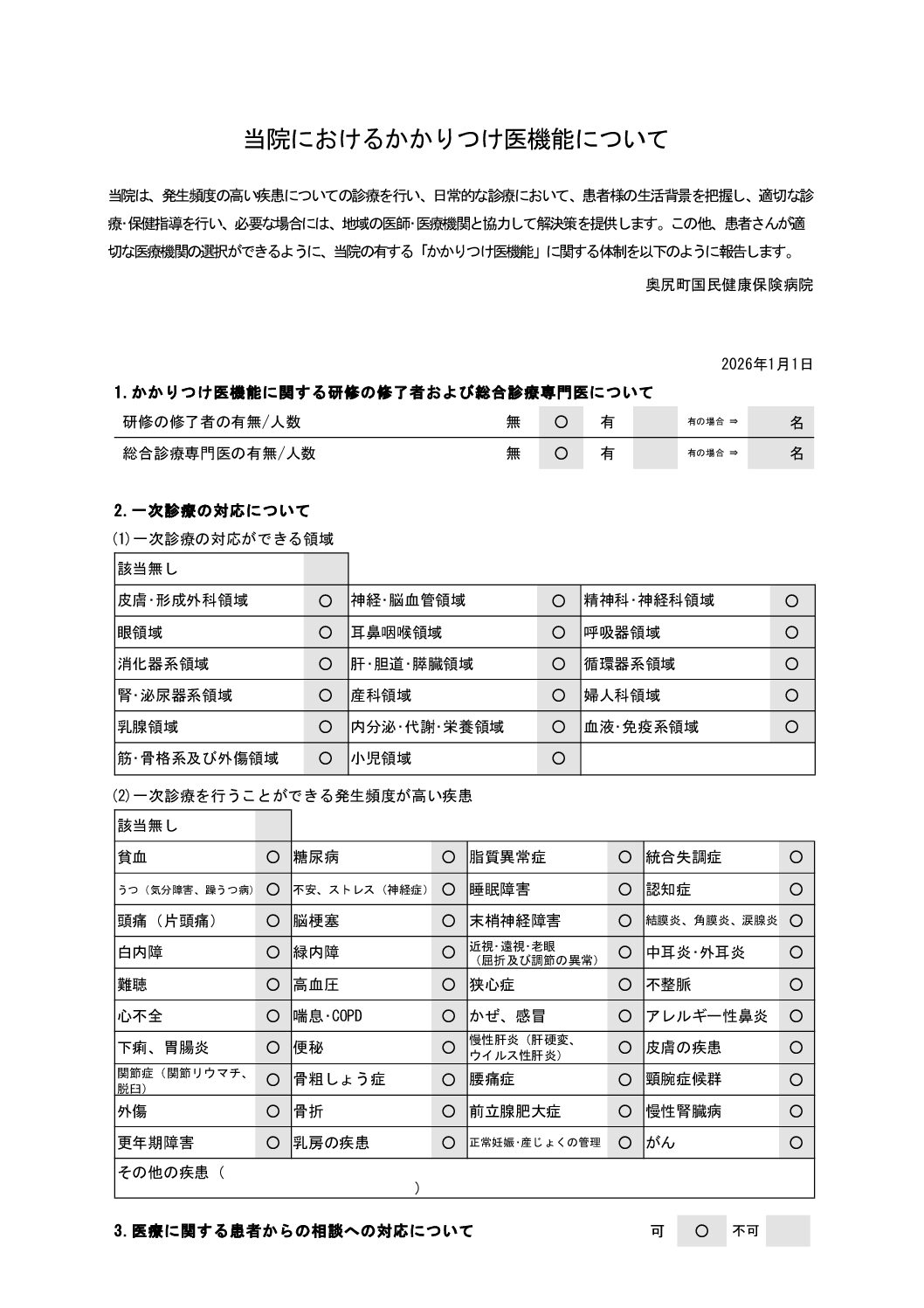 かかりつけ医機能について（奥尻）